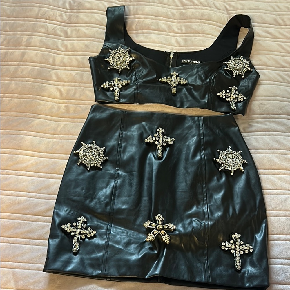 Fashion Nova Black Embellished Two-Piece Set
